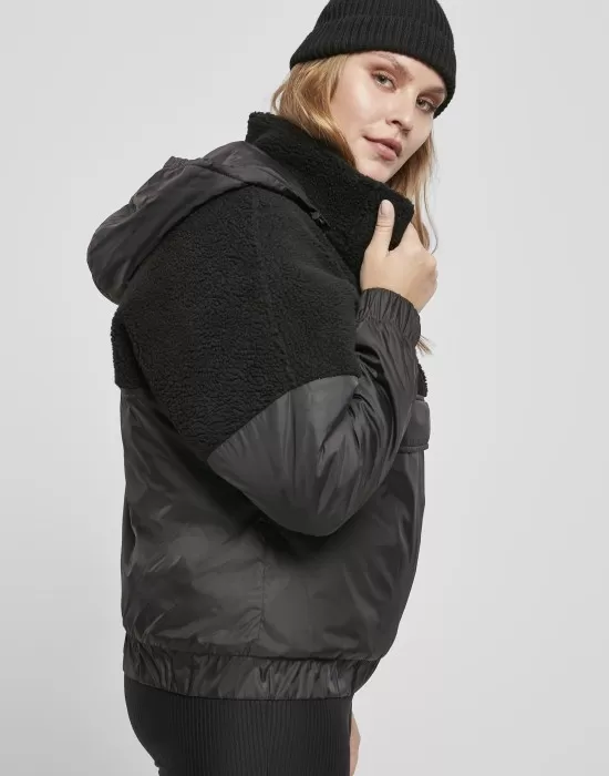 Дамско яке в черно Ladies Sherpa Mix Pull Over Jacket, Якета - Hoodstyle.bg