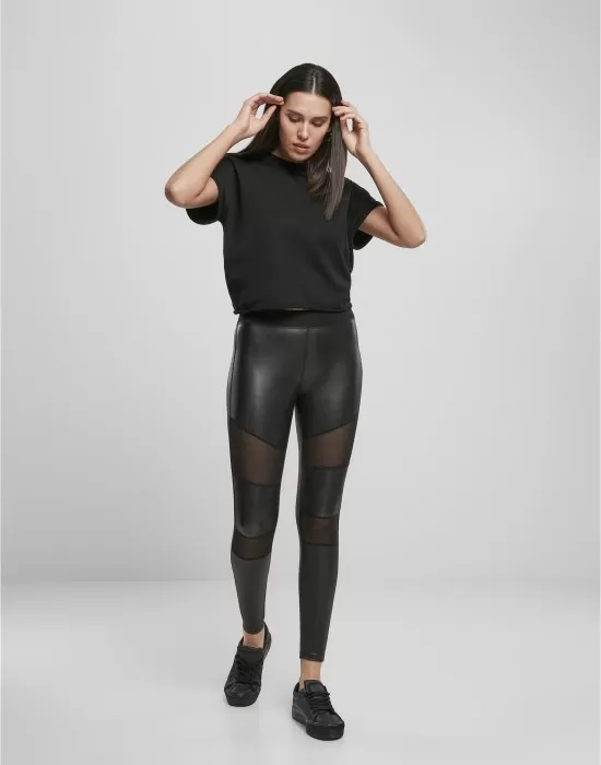 Дамски клин в черно от Urban Classics Ladies Tech Mesh Faux Leather, Клинове - Hoodstyle.bg