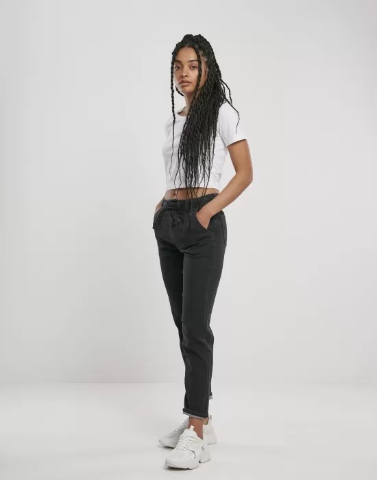 Дамски дънки в черно от Urban Classics Ladies High Waist Knitted Denim Chino, Дънки - Hoodstyle.bg