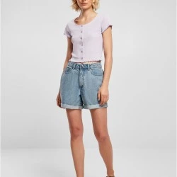Дамски топ в лилав цвят Ladies Cropped Button Up