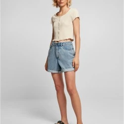 Дамски топ в бежов цвят Ladies Cropped Button Up