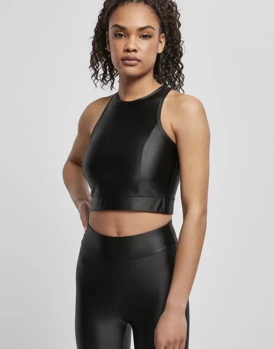 Дамски топ в черен цвят Urban Classics Cropped Shiny, Топове - Hoodstyle.bg