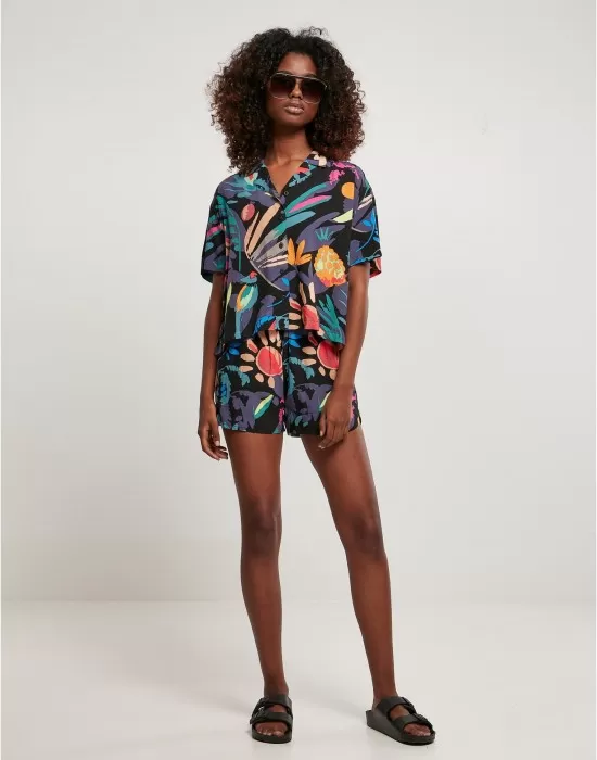 Дамска риза в цветен принт Ladies Shirt blackfruity, Блузи - Hoodstyle.bg