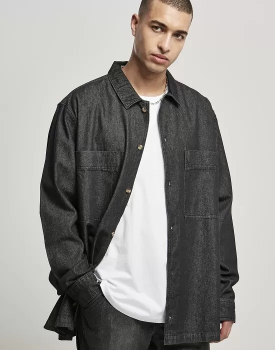 Мъжка дънкова риза в черен цвят Urban Classics Oversized Denim Shirt, Ризи - Hoodstyle.bg