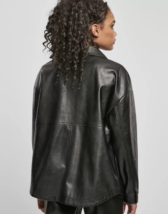 Дамска риза от изкуствена кожа Urban Classics Ladies Faux Leather Overshirt, Жилетки - Hoodstyle.bg