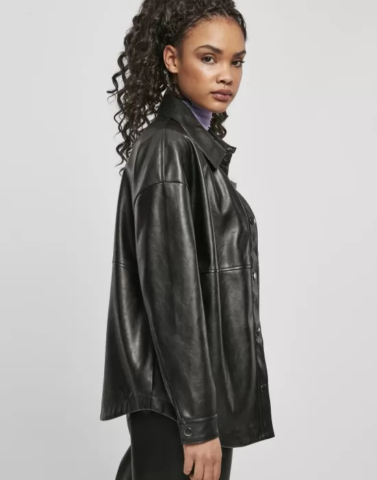 Дамска риза от изкуствена кожа Urban Classics Ladies Faux Leather Overshirt, Жилетки - Hoodstyle.bg