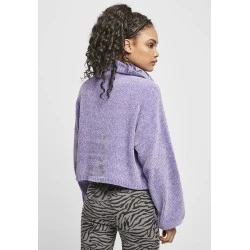 Дамски къс пуловер в лилав цвят Urban Classics Ladies Short Chenille Turtleneck Sweater