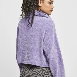 Дамски къс пуловер в лилав цвят Urban Classics Ladies Short Chenille Turtleneck Sweater