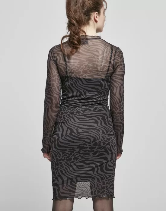 Дамска двуслойна рокля в черен цвят Urban Classics  Ladies AOP Double Layer Dress, Рокли - Hoodstyle.bg