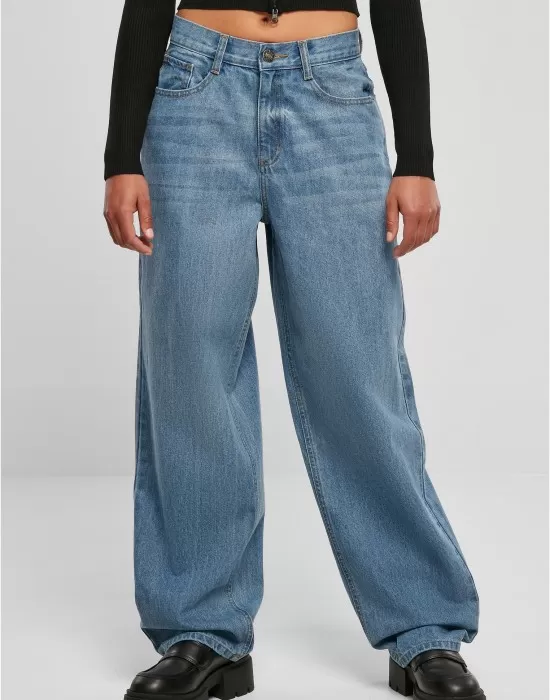 Дамски широки дънки в син цвят Urban Classics Ladies Denim Pants, Дънки - Hoodstyle.bg