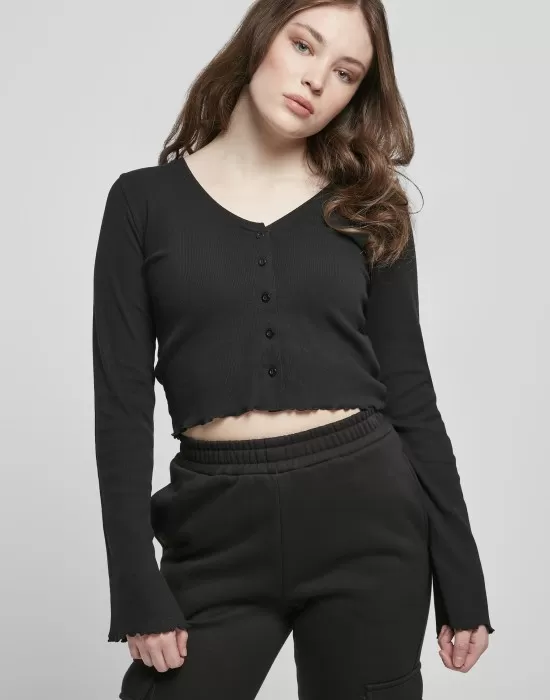 ДАМСКА ЖИЛЕТКА В ЧЕРЕН ЦВЯТ URBAN CLASSICS LADIES CROPPED RIB CARDIGAN, Жилетки - Hoodstyle.bg