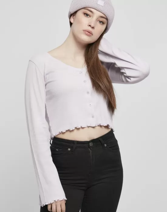 Дамска жилетка в светло лилав цвят Ladies Cropped Rib Cardigan, Блузи - Hoodstyle.bg