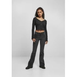 ДАМСКА ЖИЛЕТКА В ЧЕРЕН ЦВЯТ URBAN CLASSICS LADIES CROPPED RIB CARDIGAN