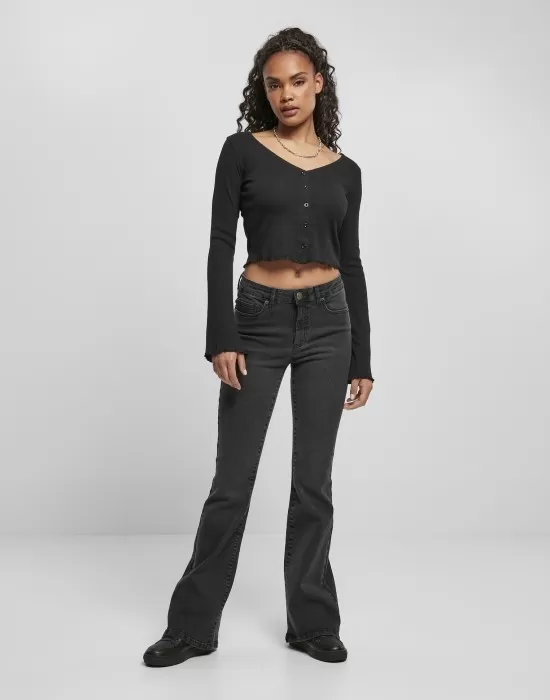 ДАМСКА ЖИЛЕТКА В ЧЕРЕН ЦВЯТ URBAN CLASSICS LADIES CROPPED RIB CARDIGAN, Жилетки - Hoodstyle.bg