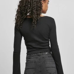 ДАМСКА ЖИЛЕТКА В ЧЕРЕН ЦВЯТ URBAN CLASSICS LADIES CROPPED RIB CARDIGAN