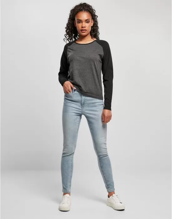 Дамска блуза в черно и сиво Ladies Contrast Longsleeve, Блузи - Hoodstyle.bg