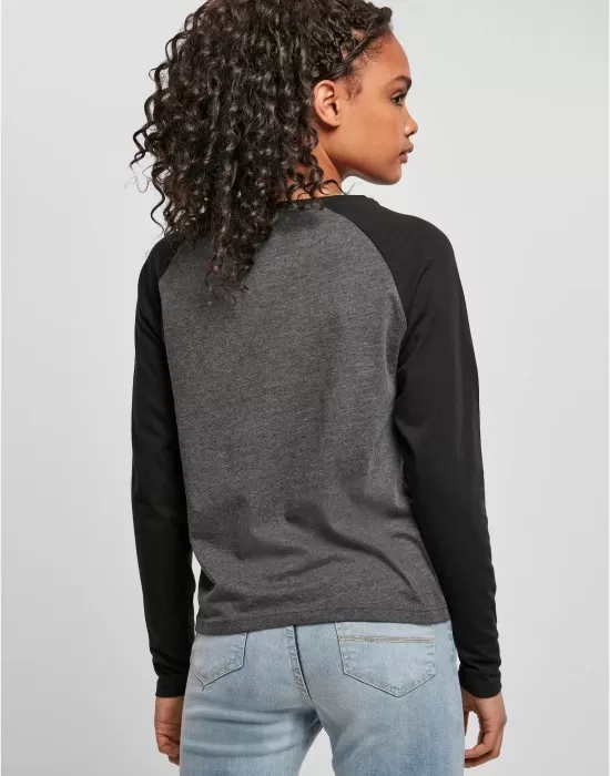 Дамска блуза в черно и сиво Ladies Contrast Longsleeve, Блузи - Hoodstyle.bg