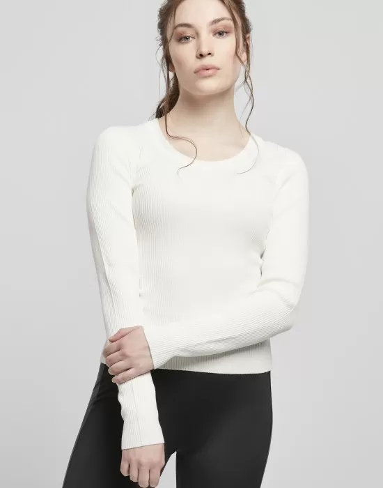 Дамски пуловер в бял пясъчен цвят Urban Classics Ladies Wide Neckline Sweater, Блузи - Hoodstyle.bg