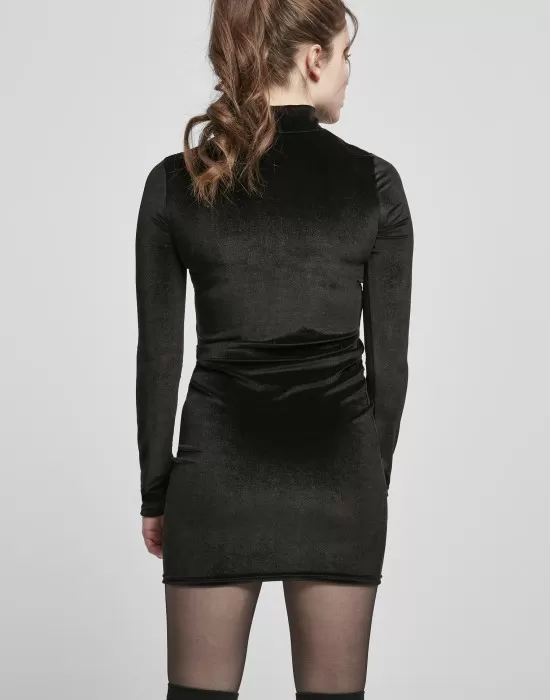 Дамска кадифена рокля в черен цвят Urban Classics Ladies Velvet Turtle Neck Dress, Рокли - Hoodstyle.bg