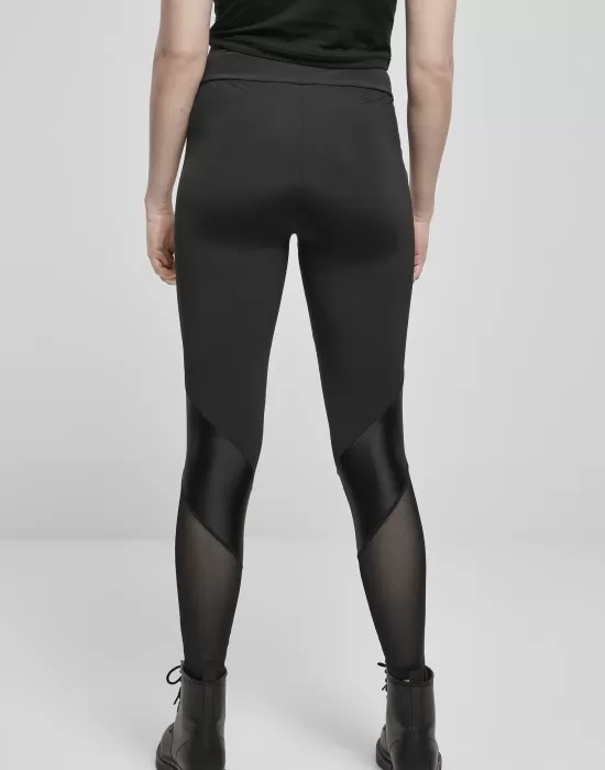 Дамски клин с висока талия в черен цвят Urban Classics Ladies Highwaist  Mixed Tech Leggings, Клинове - Hoodstyle.bg
