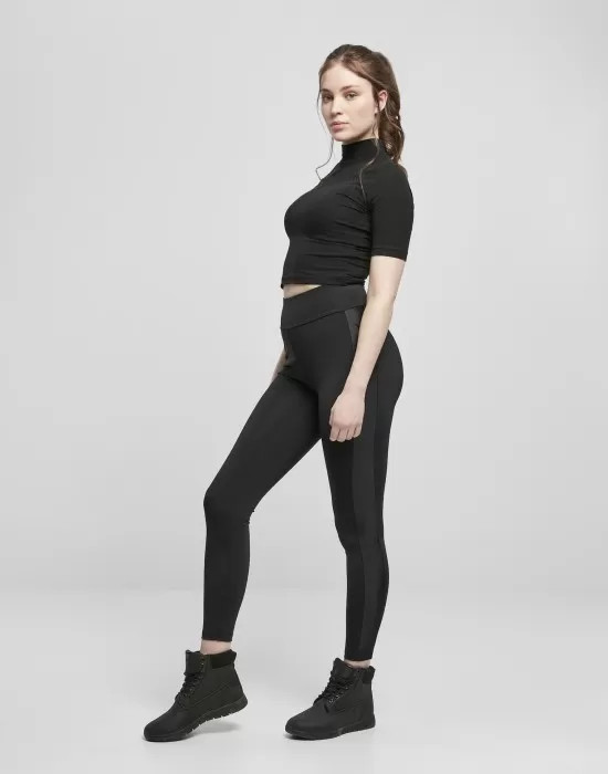 Дамски клин в черен цвят Urban Classics Ladies Highwaist Shiny Stripe Leggings, Клинове - Hoodstyle.bg