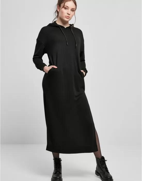 Дамска рокля с дълги ръкави в черно Ladies Long Hoody Dress, Рокли - Hoodstyle.bg