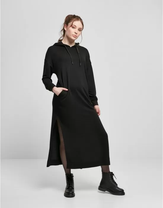 Дамска рокля с дълги ръкави в черно Ladies Long Hoody Dress, Рокли - Hoodstyle.bg