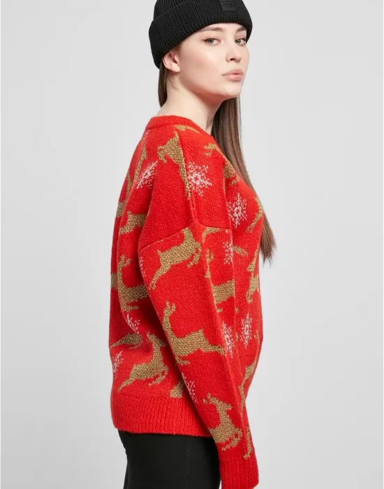 Дамски коледен пуловер в червен цвят Ladies Christmas Sweater, Блузи - Hoodstyle.bg