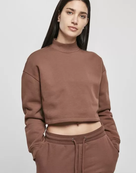 Дамски къс суичър в кафяво Ladies Cropped Oversized Sweat, Суичъри - Hoodstyle.bg