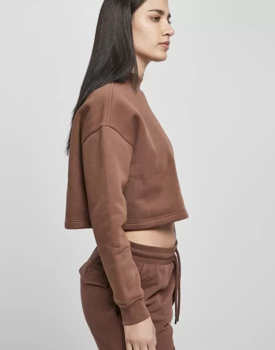 Дамски къс суичър в кафяво Ladies Cropped Oversized Sweat, Суичъри - Hoodstyle.bg