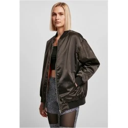Дамско Бомбър ЯкеLadies Oversized Satin Bomber Jacket black XXL
