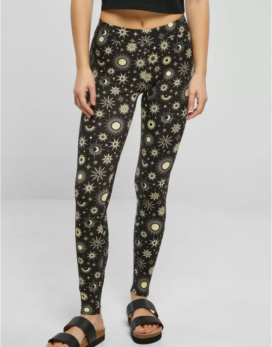 Дамски дълъг клин в цветен десен Urban Classics Ladies AOP Leggings blacksun, Клинове - Hoodstyle.bg