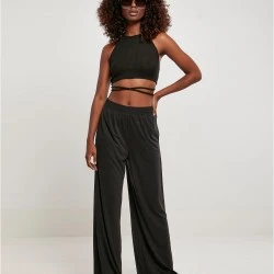 Дамски изрязан топ в черен цвят Ladies Rib Trapeze Cropped Top