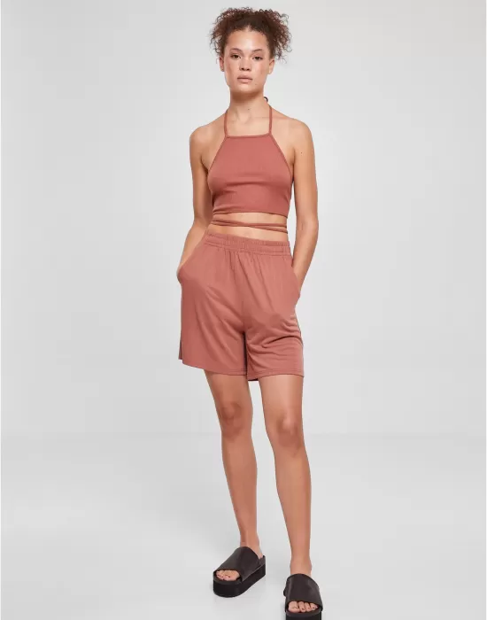 Дамски изрязан топ в цвят праскова Urban Classics Ladies Cropped Top, Топове - Hoodstyle.bg