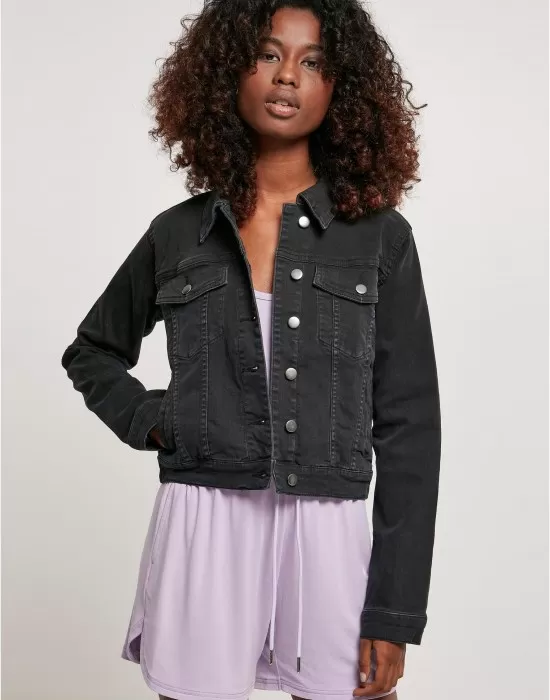 Дамско дънково яке в черен цвят Ladies Denim Jacket, Якета Пролет / Есен - Hoodstyle.bg