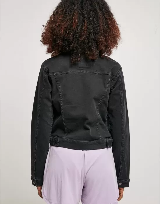 Дамско дънково яке в черен цвят Ladies Denim Jacket, Якета Пролет / Есен - Hoodstyle.bg