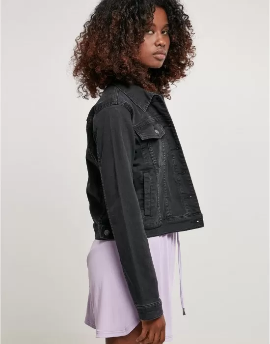 Дамско дънково яке в черен цвят Ladies Denim Jacket, Якета Пролет / Есен - Hoodstyle.bg