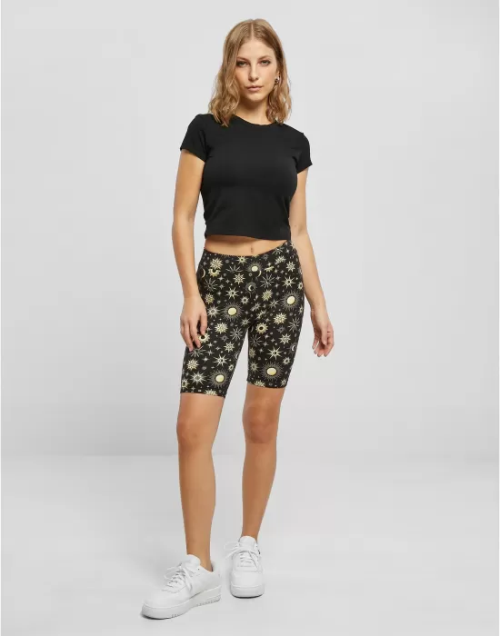 Дамски къс клин в цветен десен Urban Classics Ladies AOP Shorts blacksun, Клинове - Hoodstyle.bg