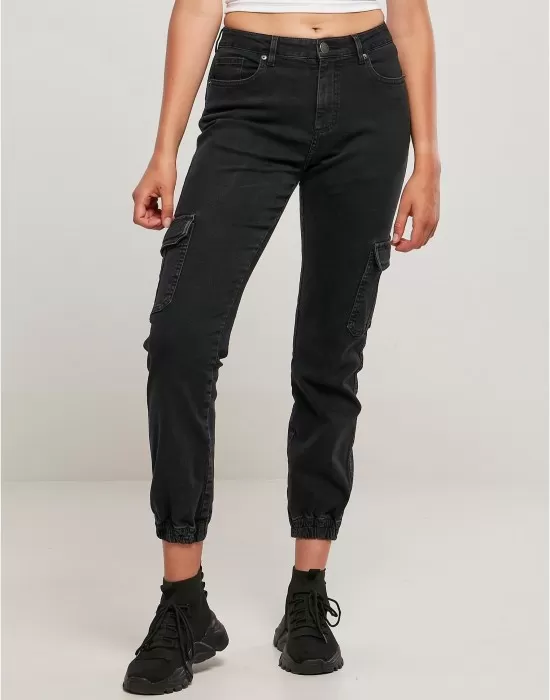 Дамски дълги карго панталони в черен цвят Ladies Denim Cargo Pants, Панталони - Hoodstyle.bg