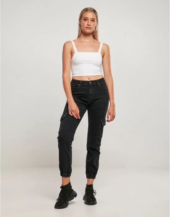 Дамски дълги карго панталони в черен цвят Ladies Denim Cargo Pants, Панталони - Hoodstyle.bg