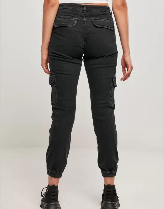 Дамски дълги карго панталони в черен цвят Ladies Denim Cargo Pants, Панталони - Hoodstyle.bg