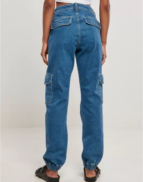 Дамски дълги карго панталони в син цвят Ladies Denim Cargo Pants, Панталони - Hoodstyle.bg