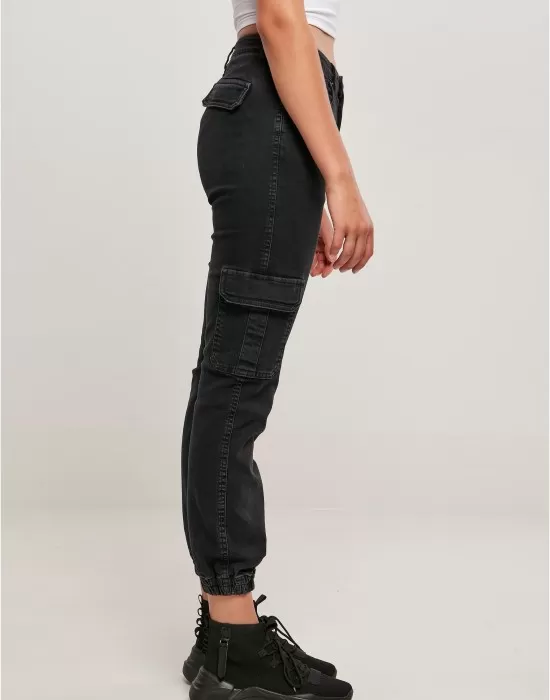 Дамски дълги карго панталони в черен цвят Ladies Denim Cargo Pants, Панталони - Hoodstyle.bg