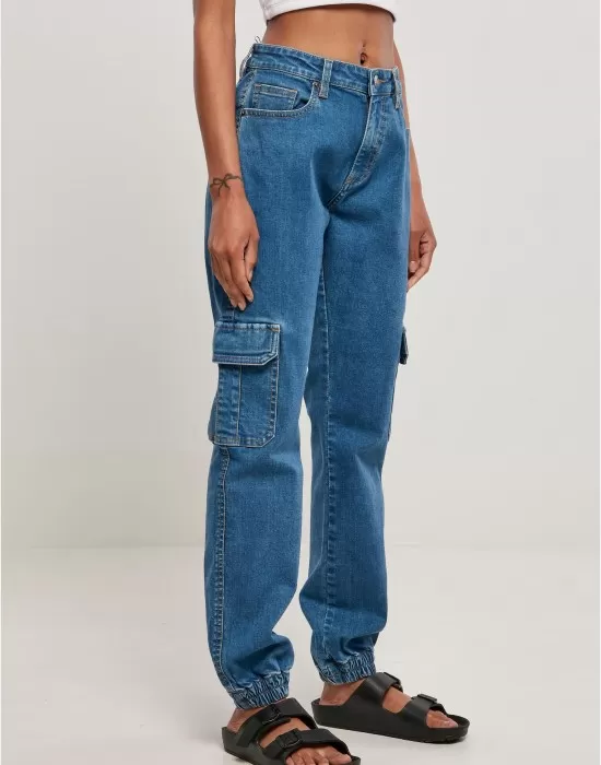 Дамски дълги карго панталони в син цвят Ladies Denim Cargo Pants, Панталони - Hoodstyle.bg