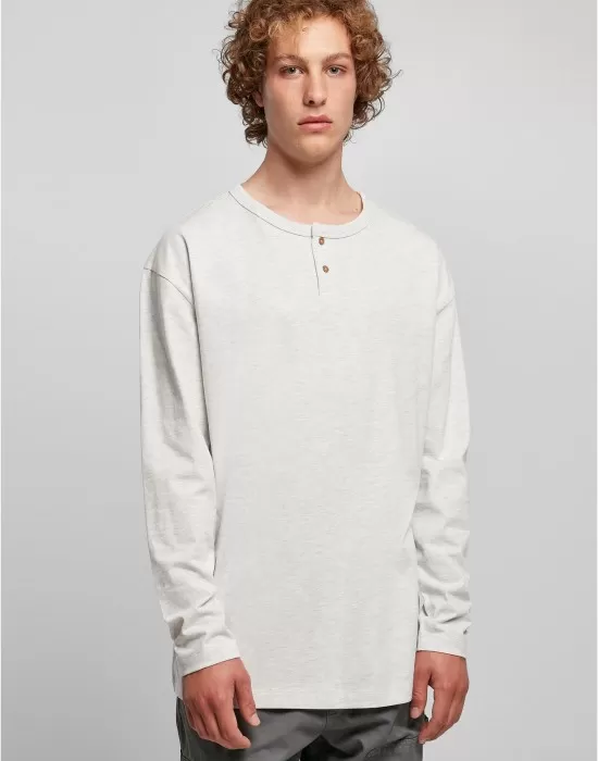 Мъжка блуза с дълги ръкави в светлосив цвят Urban Classics Henley, Блузи - Hoodstyle.bg