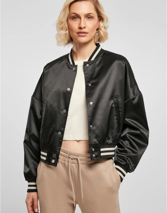 Дамско късо колежанско яке в черен цвят Ladies Jacket, Якета - Hoodstyle.bg