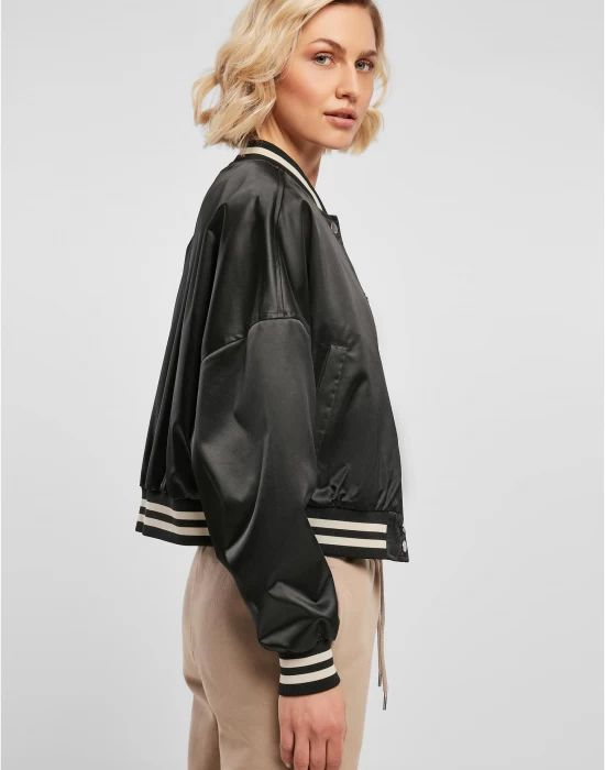 Дамско късо колежанско яке в черен цвят Ladies Jacket, Якета - Hoodstyle.bg