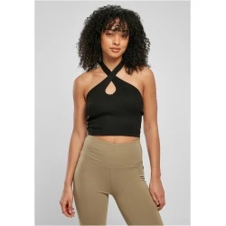 Дамски топ в черен цвят Urban Classics Ladies Rib Knit Crossed Neckholder Top