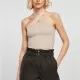 Дамски топ в бежов цвят Urban Classics Ladies Rib Knit Crossed Neckholder Top, Топове - Hoodstyle.bg