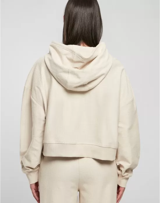 Дамски къс суичър с качулка в цвят екрю Urban Classics Hoody, Суичъри - Hoodstyle.bg